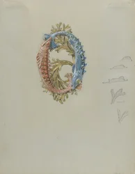 Design for a Belt Buckle with Two Fish and Seaweed